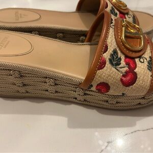 Valentino Beige and Red Embroidered Mules